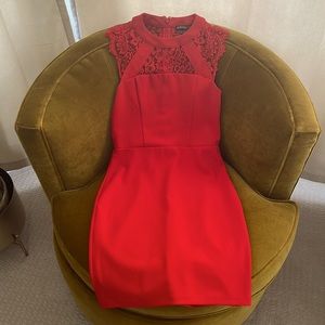 Red lace Express dress.